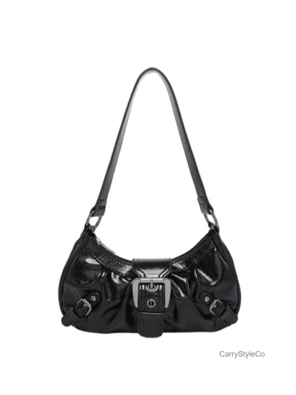 PU Leather Hobo Shoulder Bag Y2K Goth Punk Crescent Handbag Underarm Clutch
